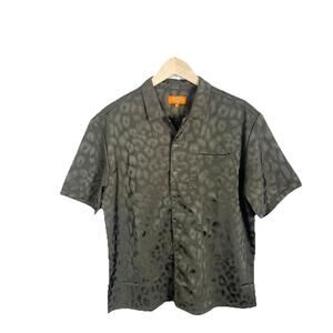Negative Space Satin Silky Button Up Shirt Mens Large Short Sleeve Camp